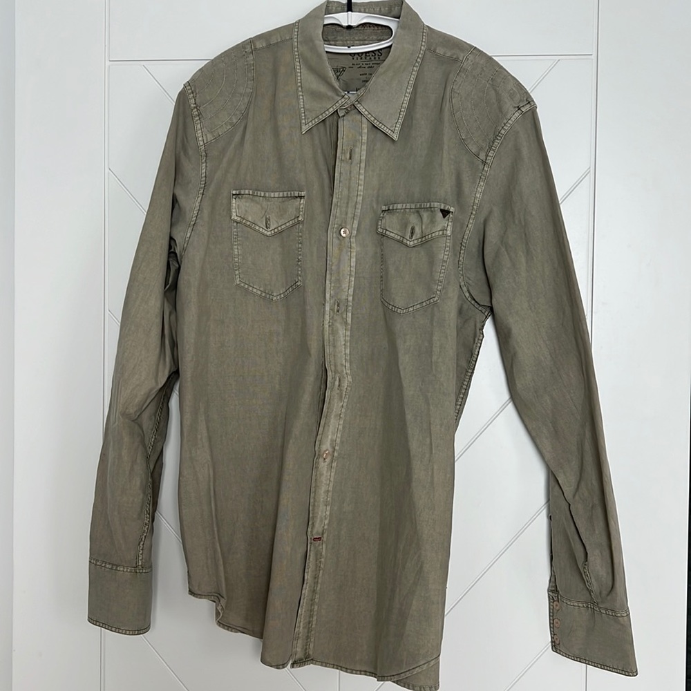 Army Green Long Sleeve Button Down By Guess - image 1